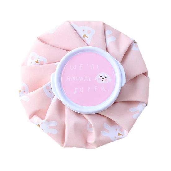 Cartoon Fabric Ice Pack with Leak-Proof Cap Foldable Hot Cold Compress for Fever Swelling Pain Relief Reusable Portable Ice Bag розовый