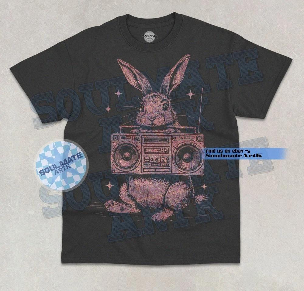 Bunny With Boom Box T- Shirt Funny Cute Bunny Rabbit Graphic Unisex  Shirt XL