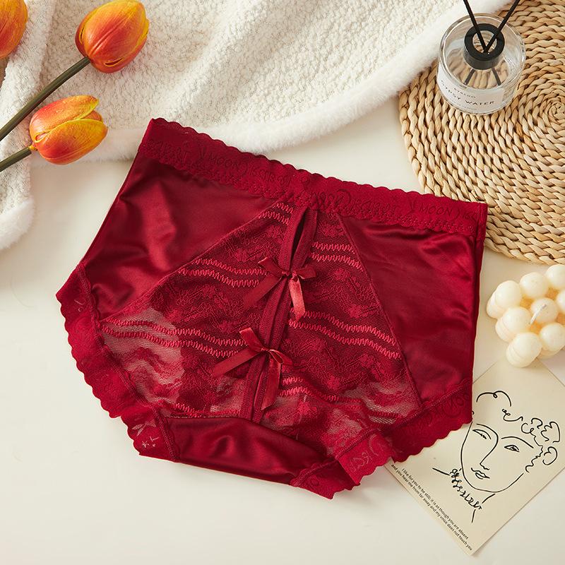 Übergröße Damen Sommer Sexy Spitze Schleife Ausgeschnitten Eis Seide Umwickelt Hüfte Hohe Taille Slips