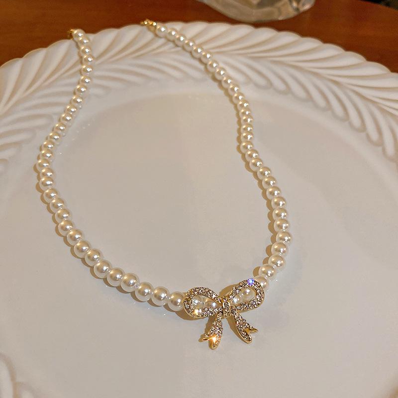 Retro Court Style Double Layer Pearl & Diamond Necklace - Elegant Choker for Women