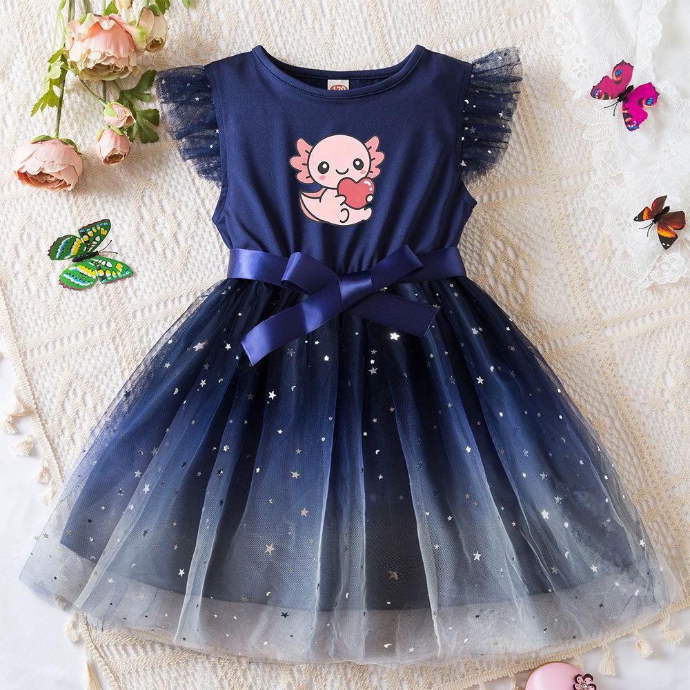 Hexagonal Dragon Princess Dress Butterfly Mesh Tutu Gown Girls Birthday Party Toddler Summer Outfit
