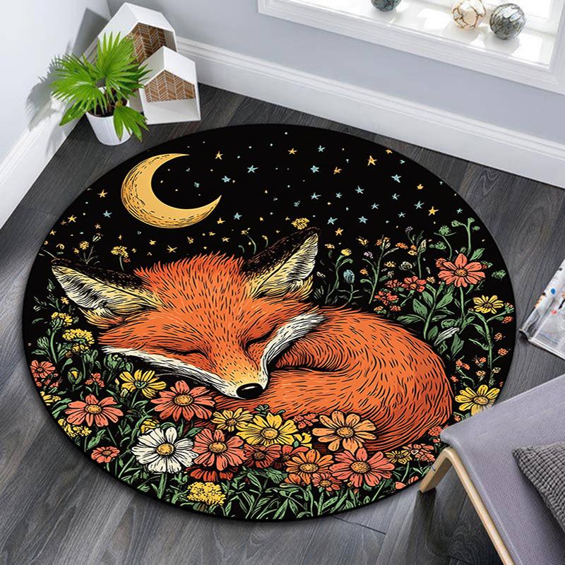 Fox Dreams Round Area Rug,Carpet Rug for Living Room Bedroom Sofa Playroom Decor,Non-slip Floor Mat