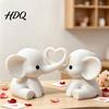 Heart Shaped Figurines Elephant Couple Ornaments Matte Resin Statue for Living Room Sweet Bedroom Decor Wedding Decor Romantic Desktop Sculpture