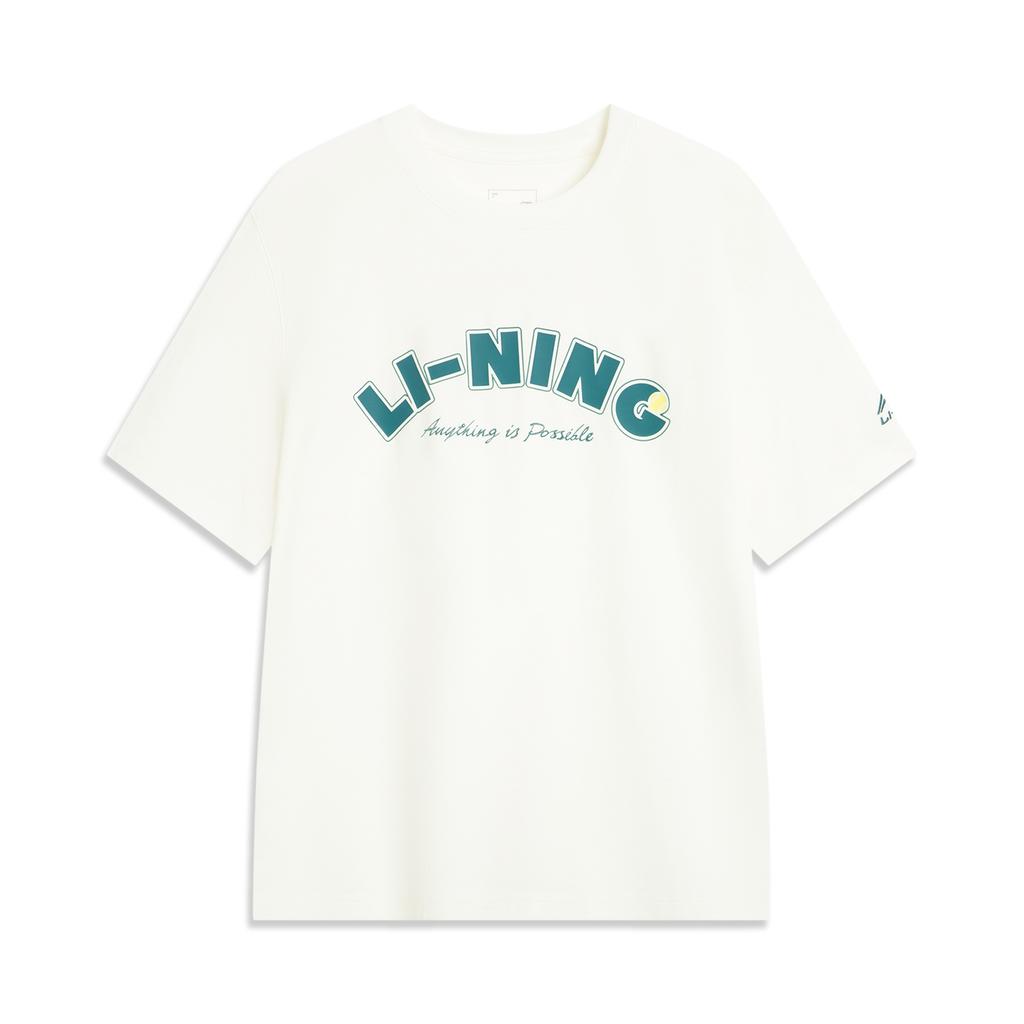 Li-Ning Comfortable Casual Minimalist Round Neck Drop Shoulder Loose Fit Short Sleeve T-Shirt Men Tops Off-White AHSV683-1