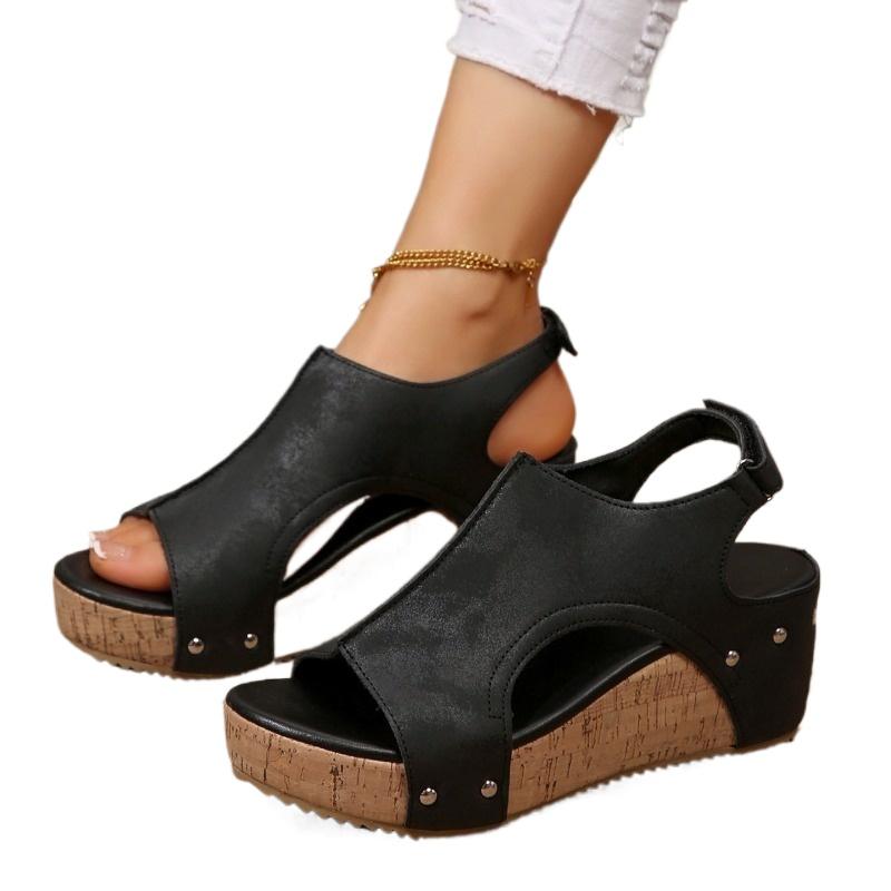 Fashion Open toed thick sole slope heel casual slippers for women's summer new style fish mouth simple daily comfortable slippers
