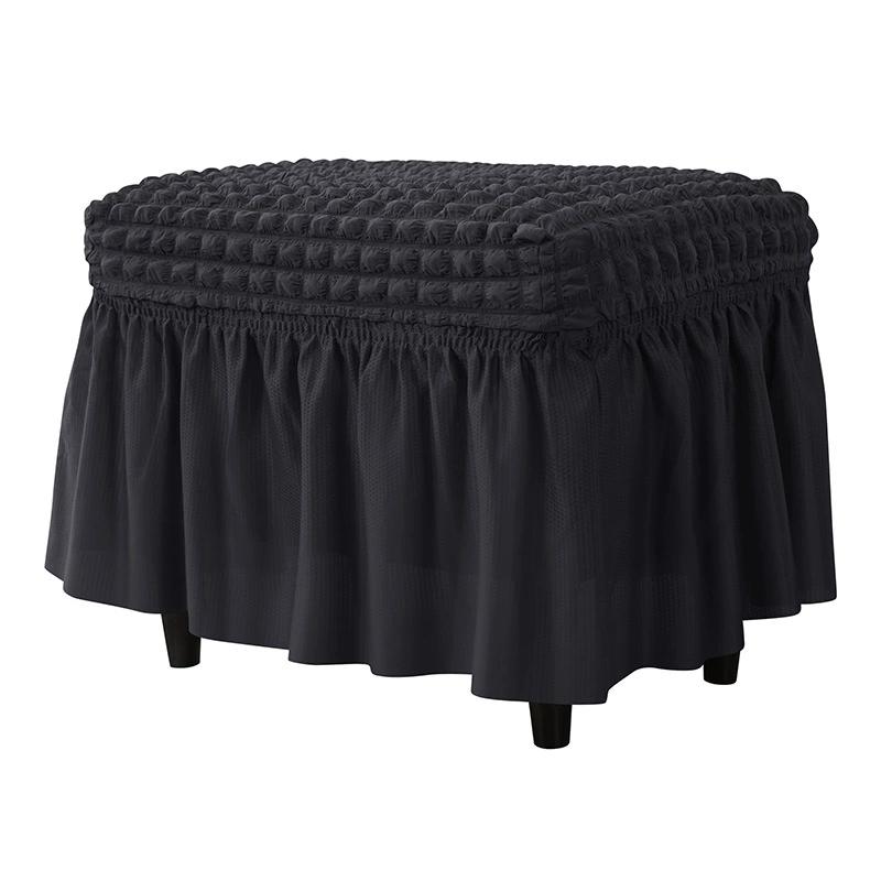 Fußhocker-Rockbezug, Seersucker, strapazierfähiger, dehnbarer Ottoman-Bezug, einfarbig, rutschfester Spandex-Fußstützen-Schonbezug für das Wohnzimmer