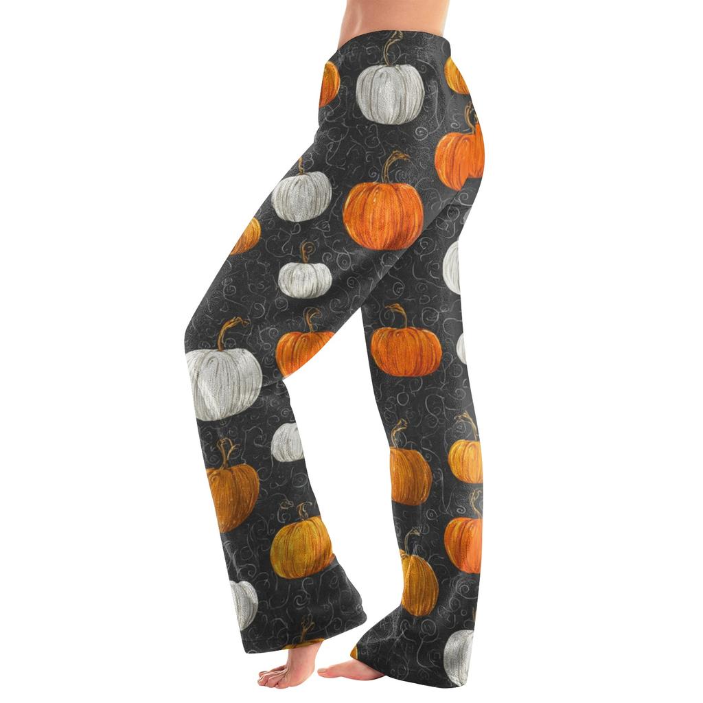 Women Halloween Print Plush Lounge Pants Soft Elastic Waistband Relaxed Fit Long Casual Trousers for Indoor Outdoor Wear