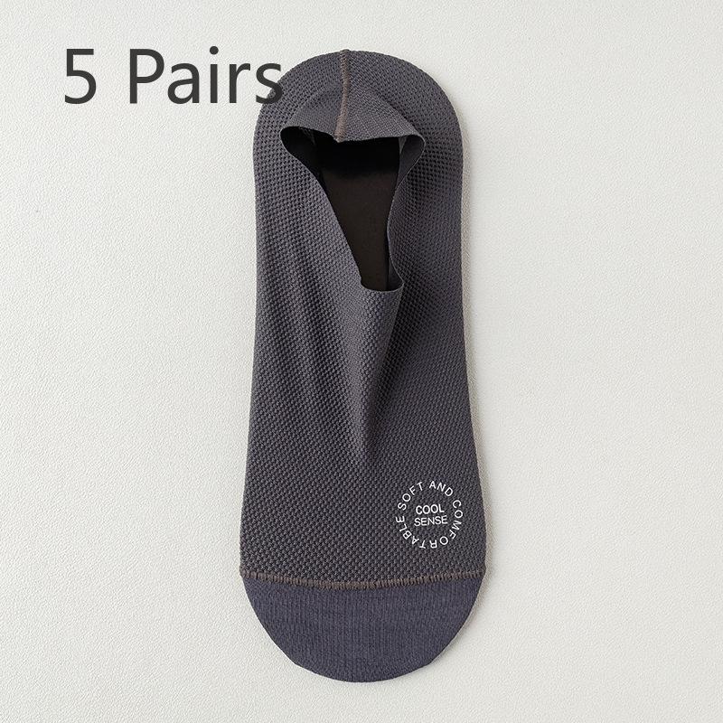 

5 пар мужских летних невидимых носков для защиты глаз от холода из чистого хлопка, впитывающих пот, дезодорирующих, нескользящих 5 Pairs темно серый