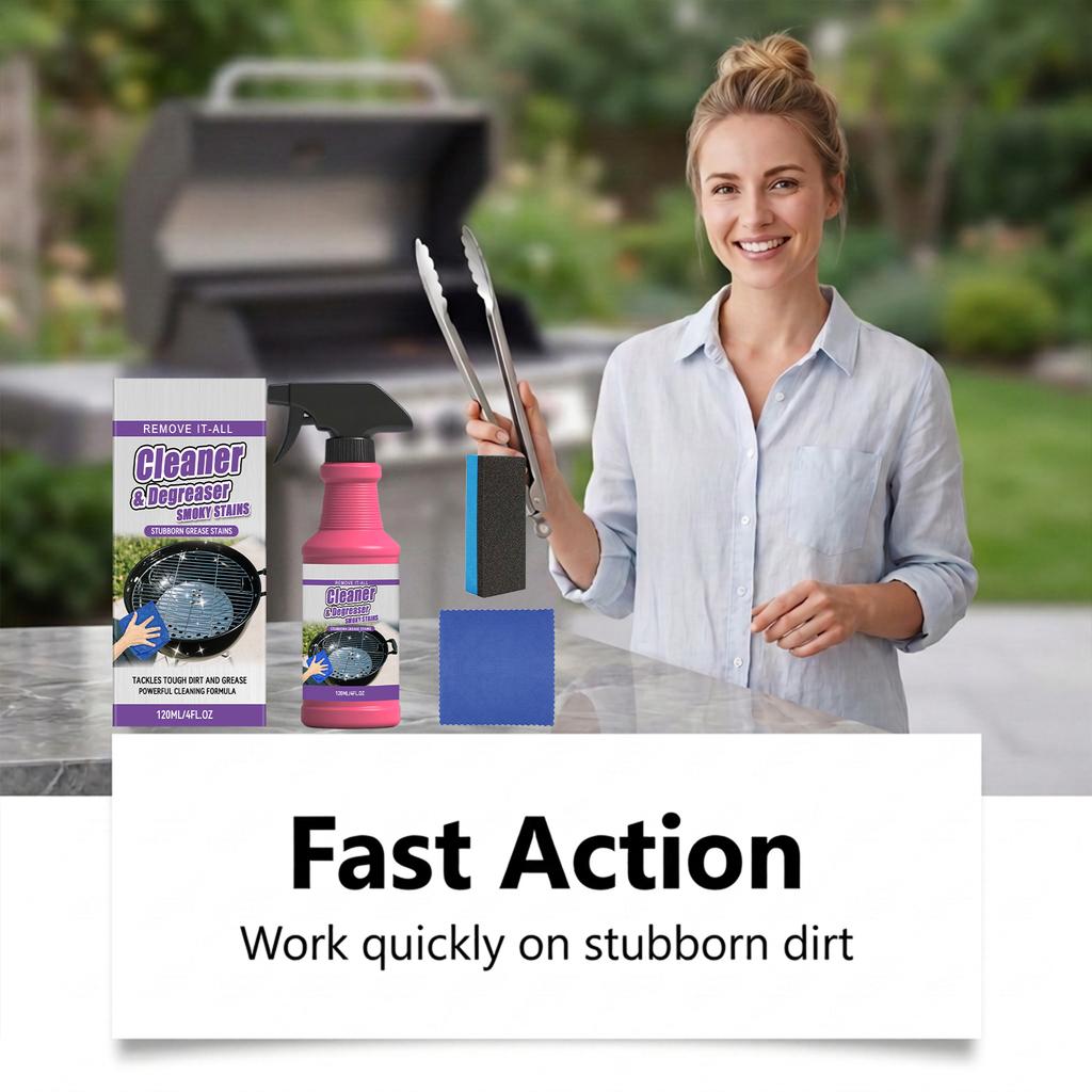 120ml BBQ Grill Cleaner Oven Degreaser Spray Smoky Carbon Stain Remover Heavy Duty Kitchen Grease Cleaner with Sponge Towel
