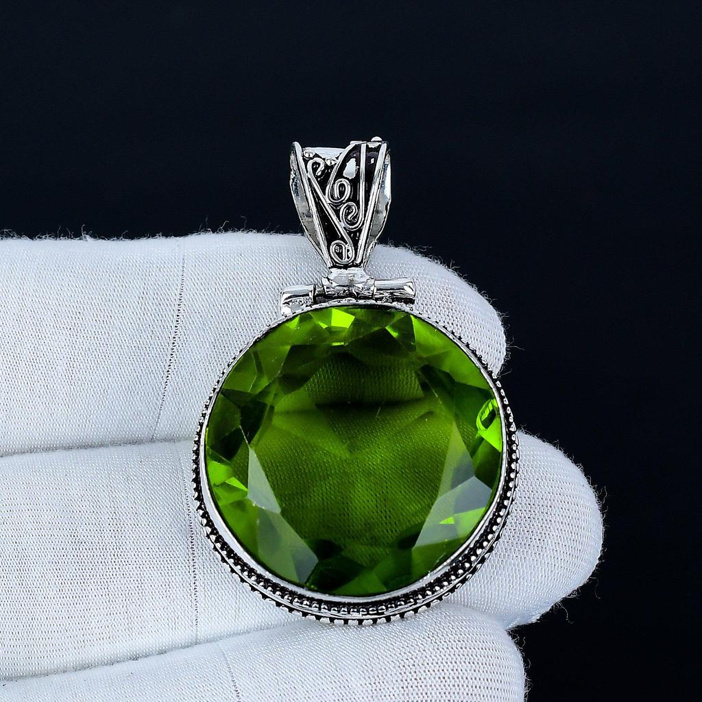 Peridot Anhänger, 925 Sterling Silber Handgefertigter Schmuck, Peridot Silberanhänger, Partyschmuck für Damen, Anhänger Valentinstagsgeschenk