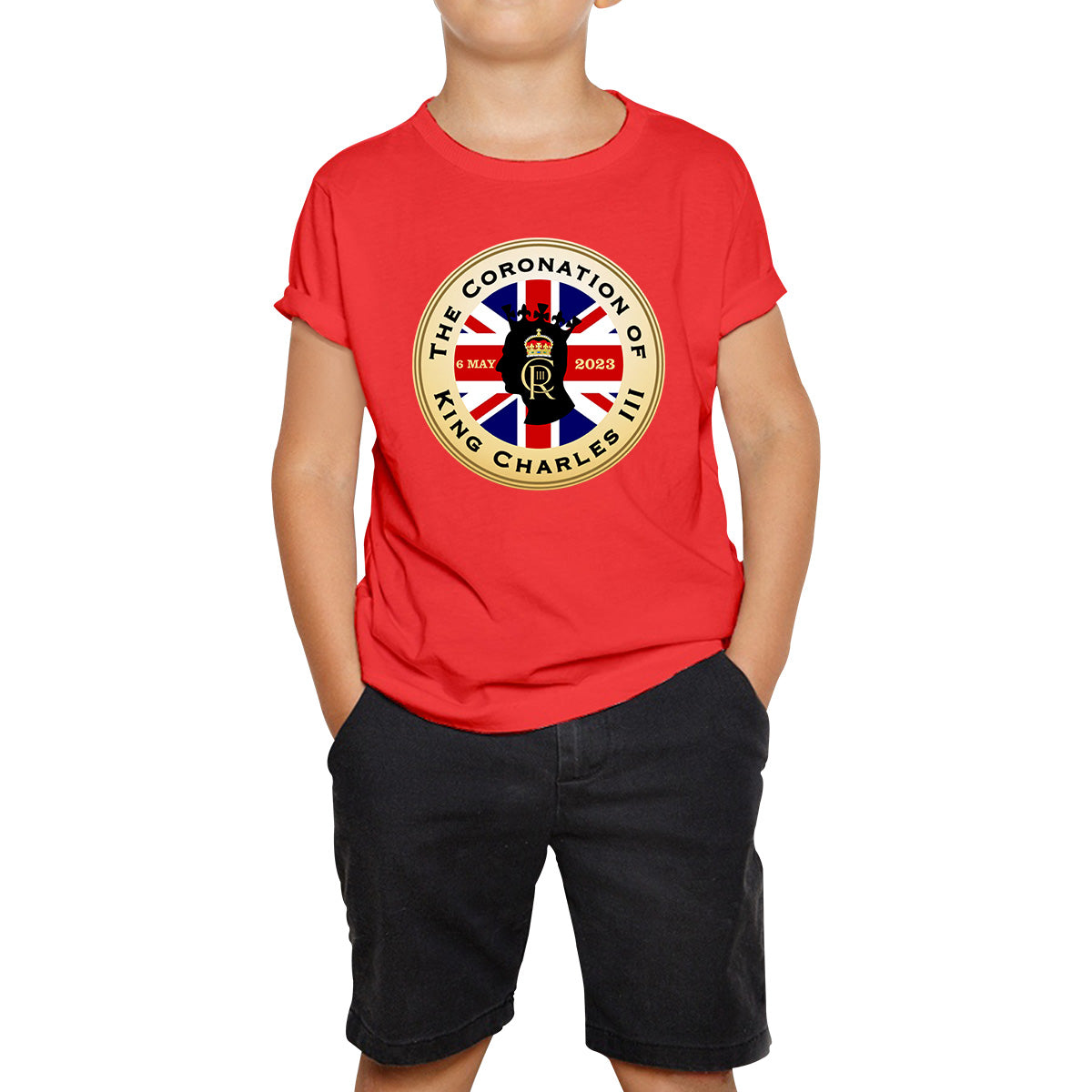 The Coronation Of King Charles III 6th May 2023 CR III Royal Crown United Kingdom Flag Kids T Shirt 150