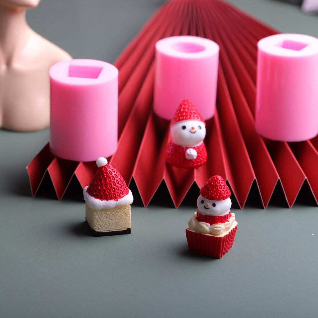 Cartoon Candle Silicone Molds Christmas Theme Strawberry Cake Snowman Candle Mould for DIY Christmas Craft Decorations