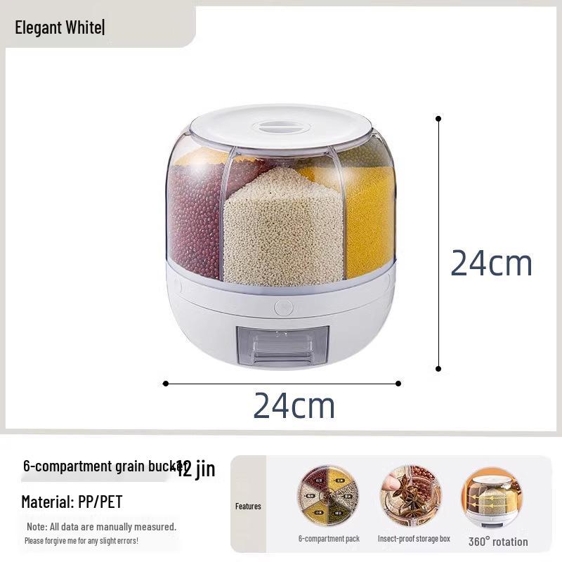 Rotating Rice & Grain Storage Bin, Insect & Moisture-Proof Sealed Multi-Compartment Dispenser
