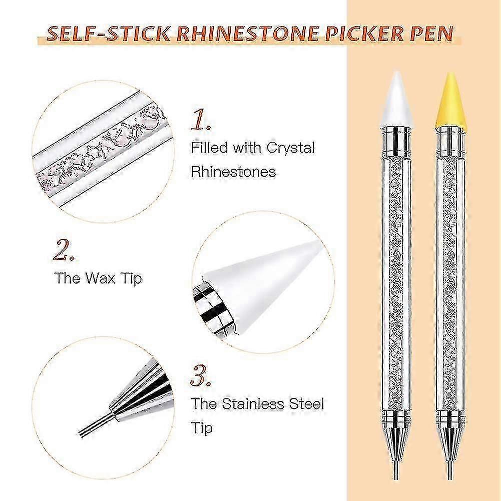 2 Pack Rhinestone Picker, Diamond Painting Dotting Pen Dual-end Rhinestones Pickup Tool For Nail Gems Stones Crystals Diy Nail Art Crafts With 2 Extra