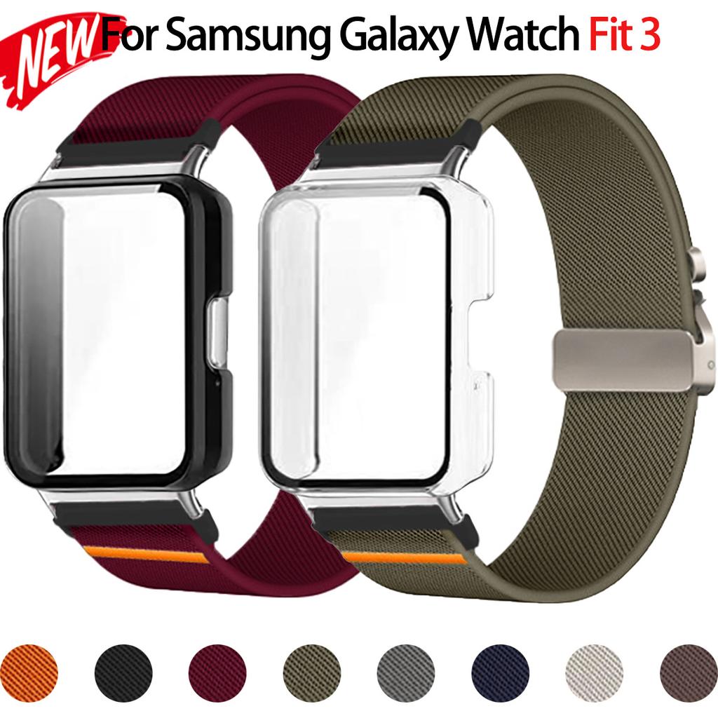 Nylon Band+Full Cover Case For Samsung Galaxy Watch Fit 3 Parachute Buckle Sport Braided Strap Full Cover Bumper Shell For Fit 3