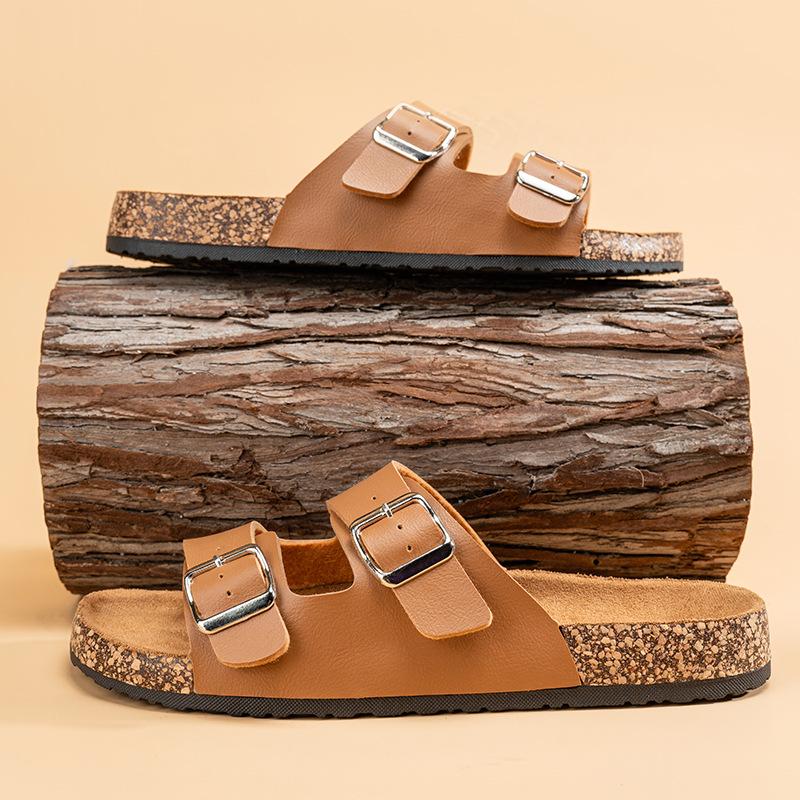 One-word drag male couple cork retro leather half drag female platform soles outdoor wear double button shoes male tide