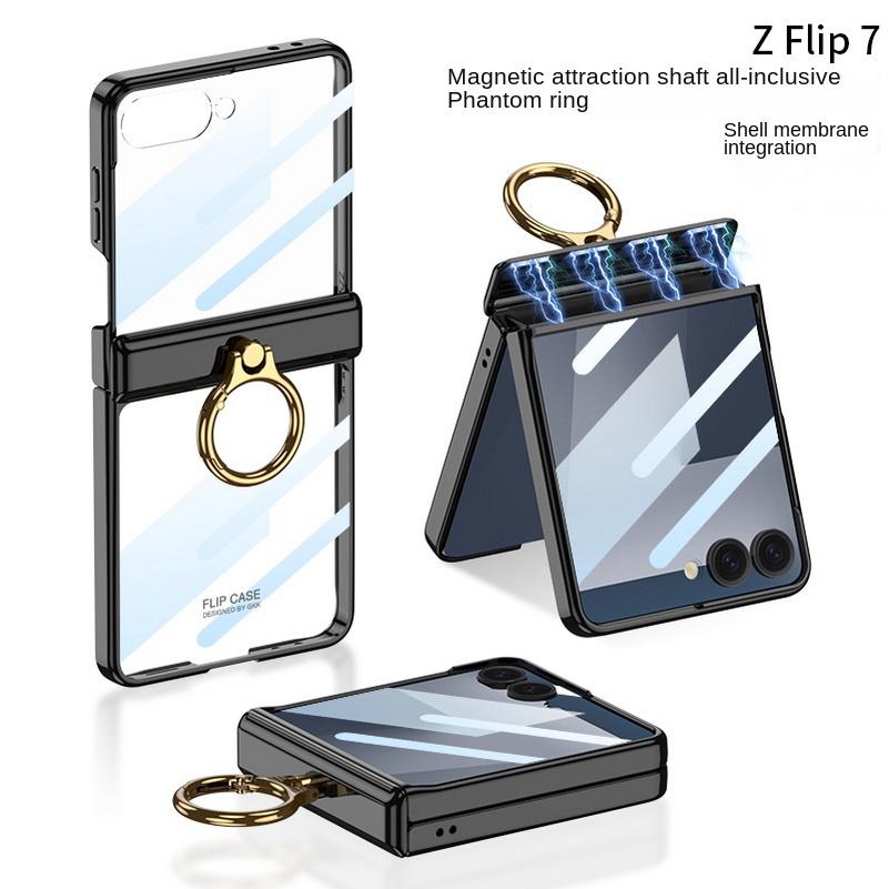 

Ultra-thin transparent plated frame with Ring clasp glass protective film case for Samsung Galaxy Z Flip 7 flip7 Protect Cover Galaxy Z Flip 7