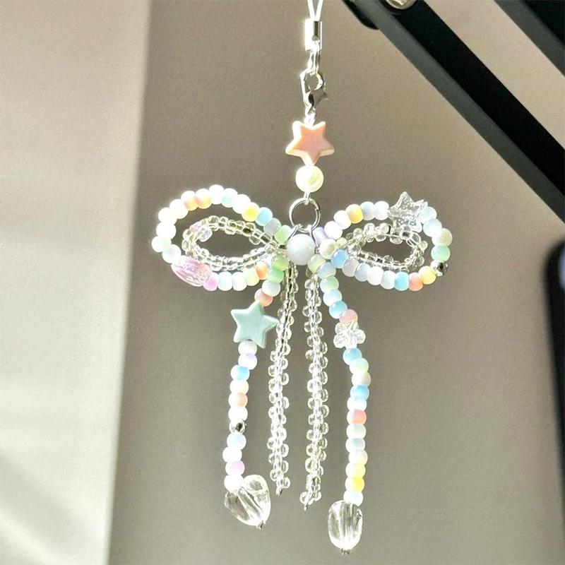 Sweet Color Beads Mobile Phone Chain Cute Bow Beaded Cellphone Pendant Charms Women Cell Phone Case Jewelry