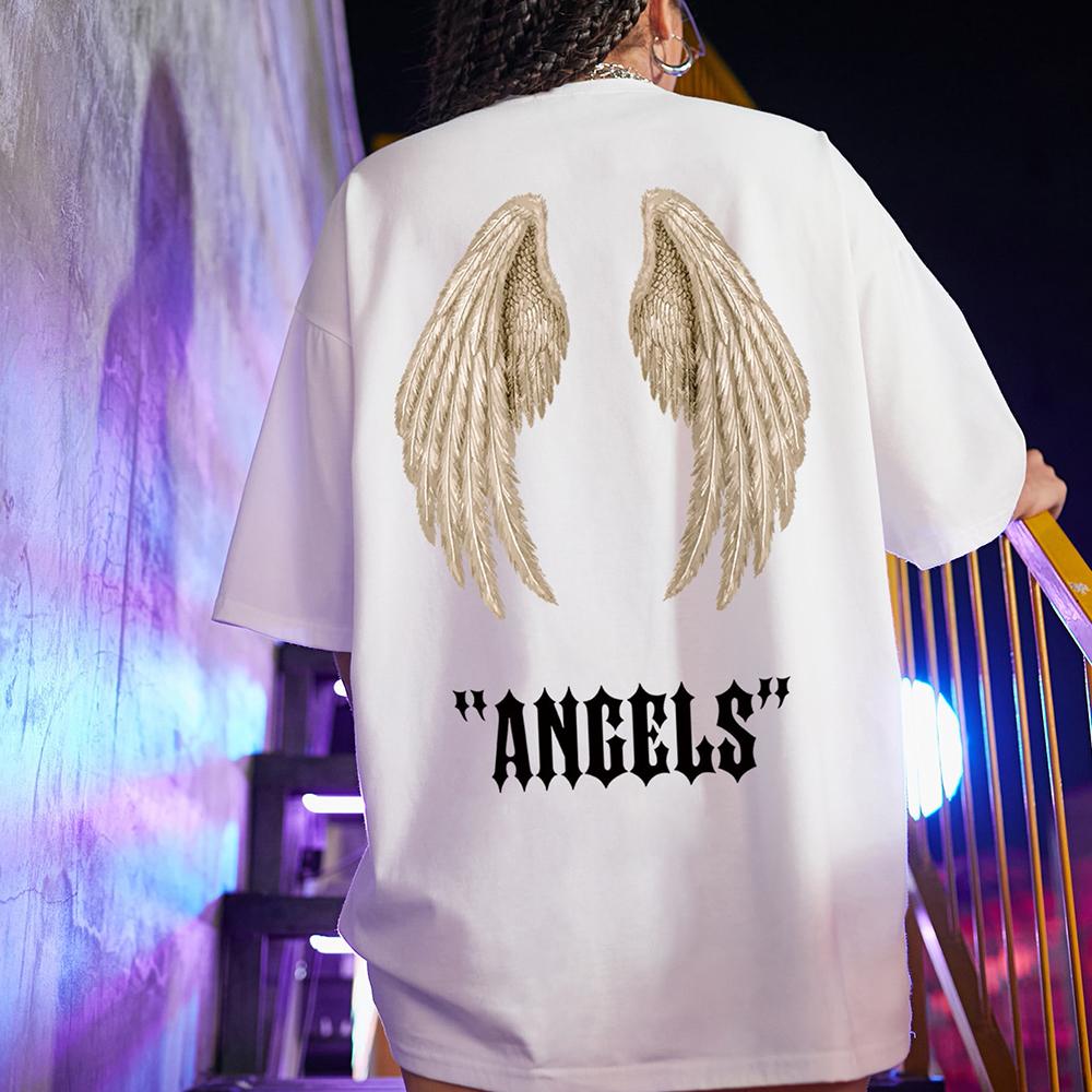

Wings Angels Printing Female Cotton Tee Clothing Creativity Trend All-math T-Shirts O-Neck High Street Tops Womens Short Sleeve S