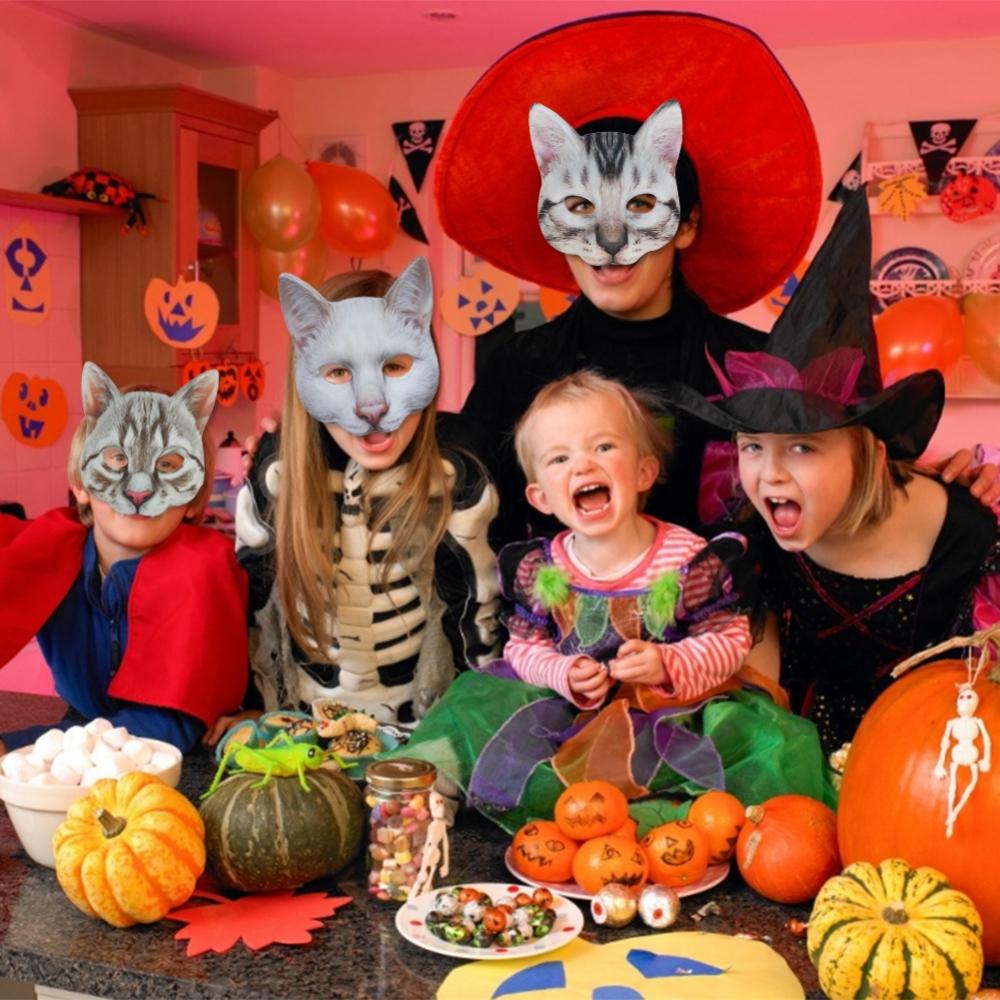 3D Masquerade Party Animal Cat Halloween Carnival Half-face Mask Beauty Cat Silver Layer Face Masks Masquerade Party Decor