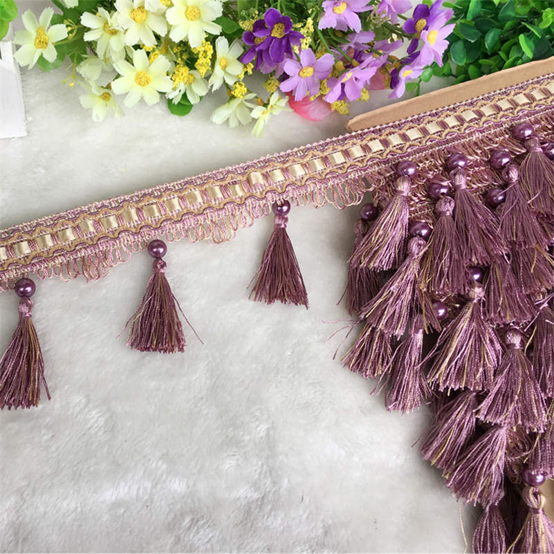 12 Yards Vorhangquastenfransen Kanten Spitzenbesatz Perlen DIY Nähhandwerk Vorhänge Kissen Möbel Polsterung Dekor