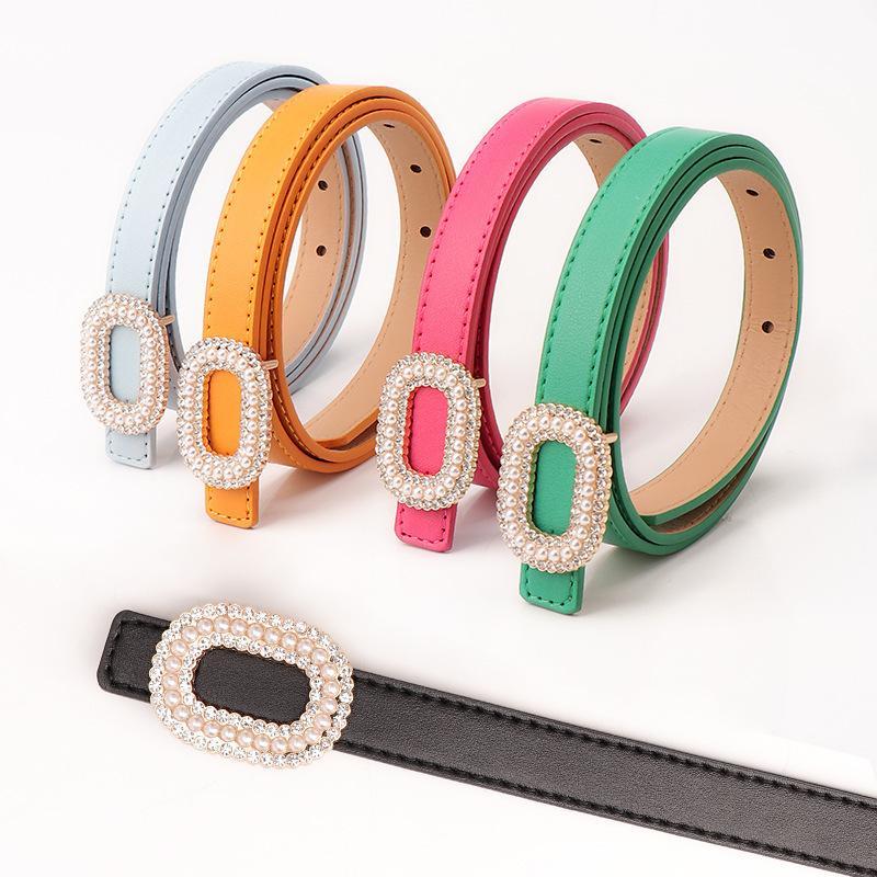 Women's PU Leather Belt Shiny Rhinestone Pearl Buckle Lightweight Waist Accessory for Jeans Daily Casual Wear