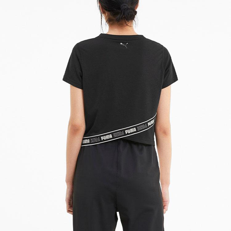 Puma Train Logo Printed Color Block Training T-Shirt Women Tops Black 519489-01