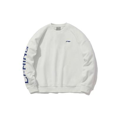 Li Ning Paris Fashion Week Color Block Logo Printed Fleece Crewneck Sweatshirt Unisex Sweatshirt White AWDR609-3