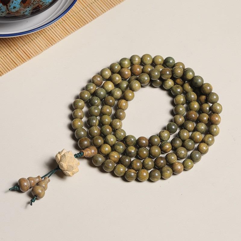 Natural Passion Seed Green Sandalwood Bracelet, Wooden Cultural and Play Ethnic Style Female Buddha Bead Sandalwood Bracelet.