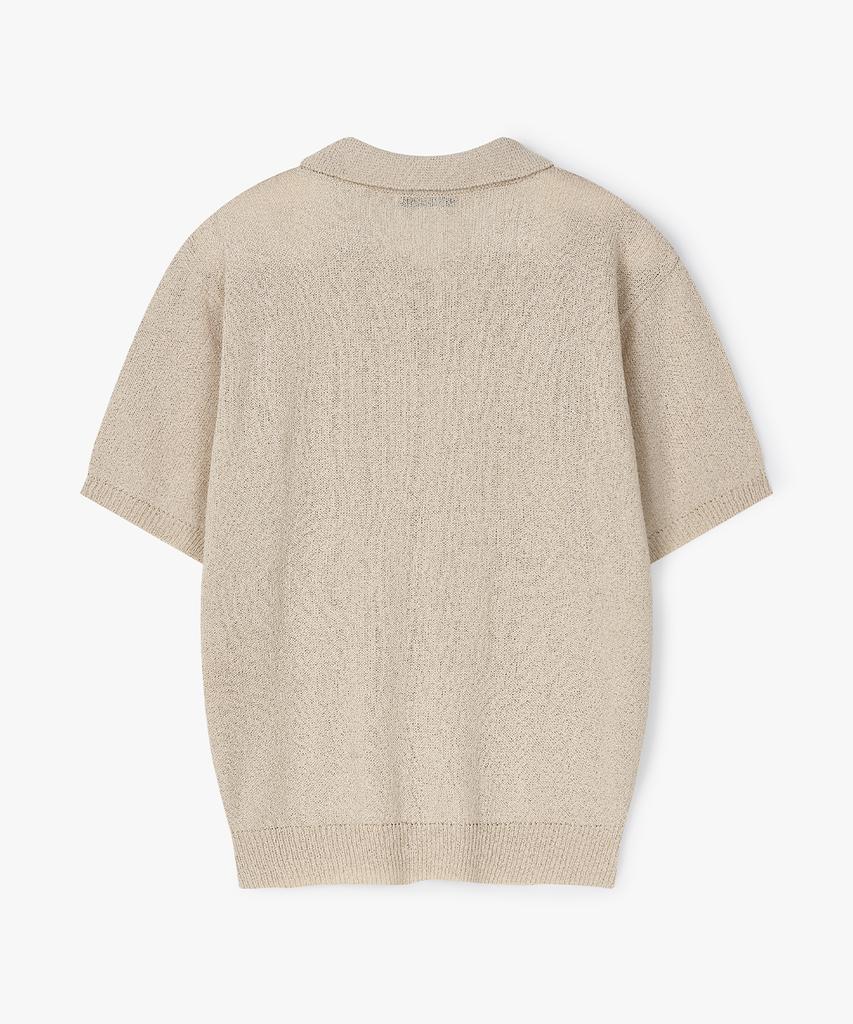 POLYGRAM Boucle Open Collar Half Knit - Beige