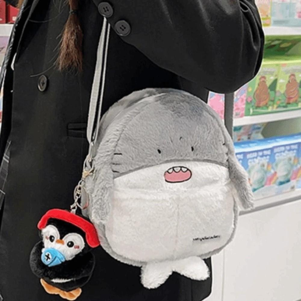 Kawaii Penguin Plush Crossbody Bag Adorable Animal Shoulder Bag Casual Soft Seal Backpack  Children