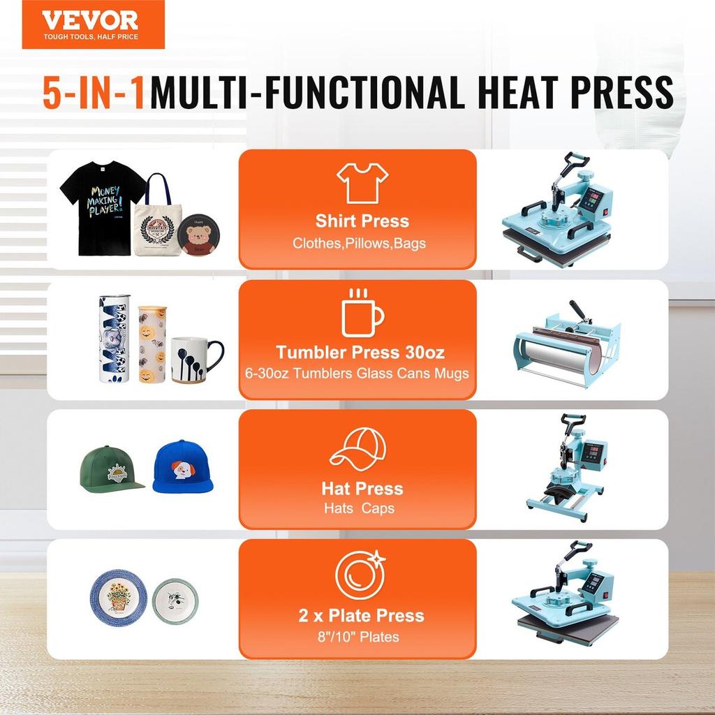 Heat Press Machine 12x15 In 5 In 1 with 30oz Tumbler Press T-Shirts Green