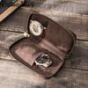 CONTACT'S FAMILY Doppel-Uhrenetui, Taschenhalter, Vintage-Stil, echtes Leder, mit Reißverschluss, für Reisen, Uhren-Display, Aufbewahrungsbox, Etui, Organizer