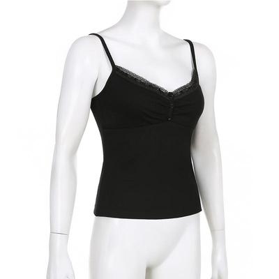 Sexy Pliat Nasturi Crop Top fără mâneci Negru Vintage Y2K Corset Topuri Casual Tricou de bază
