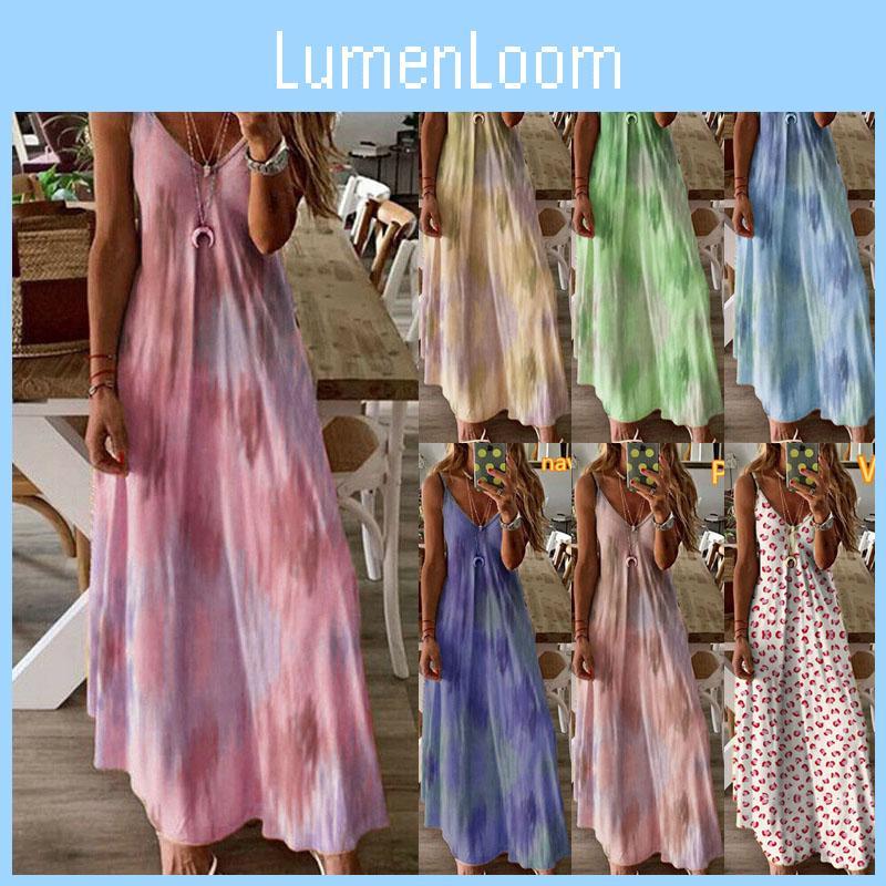Women's Boho Floral Strappy Dress Oversized Maxi Kaftan For Summer Beach Parties