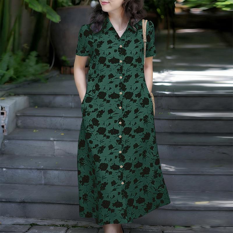 ZANZEA Women Casual Turn Down Collar Short Sleeve Floral Shirt Dress