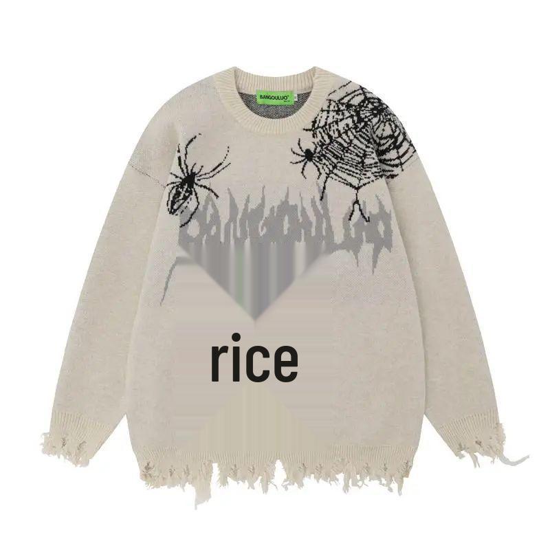 INS Unisex College Sweater - Autumn/Winter Hip-Hop Style with Spider Web Design