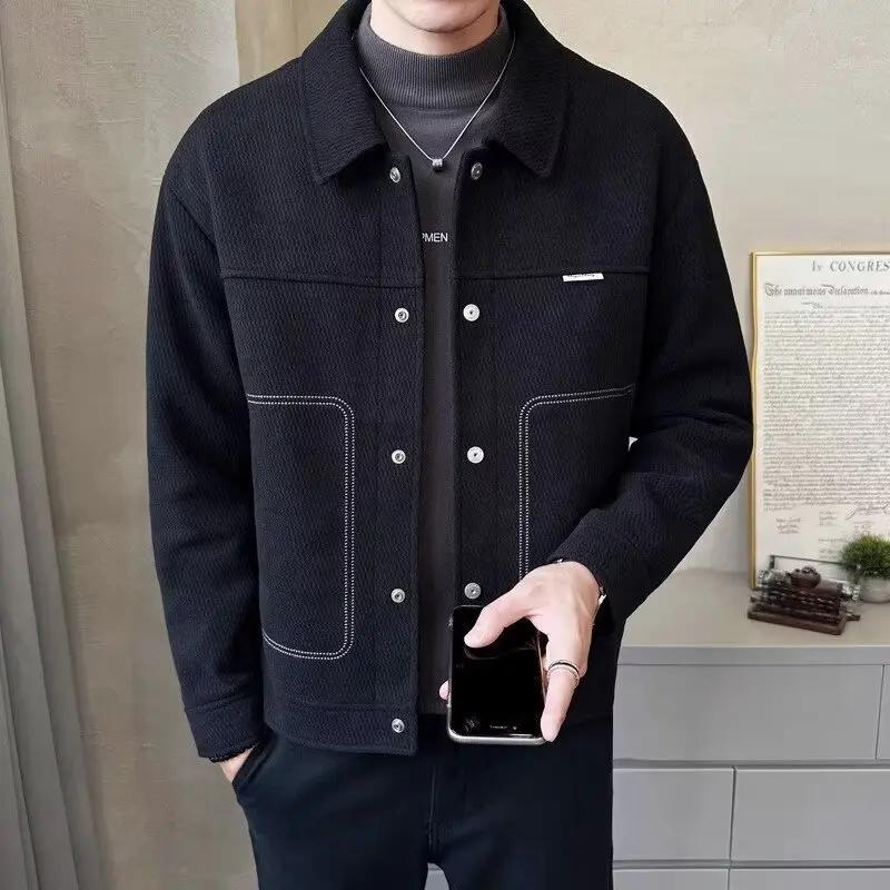 Autumn/winter New Men's Trendy Brand Lapel Business Casual Versatile Jacket Large Pocket Decorative Thickened Blazer