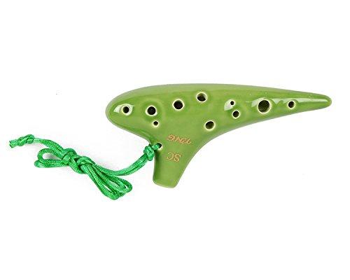 TNG Ocarina, 12-Hole Soprano C Key Green, Premium Single SC (with Strap), Glazed Finish, Green
