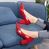 New low-top work women's shoes autumn trimming thick heel solid color light mouth PU foot cover pointed high heel women's shoes