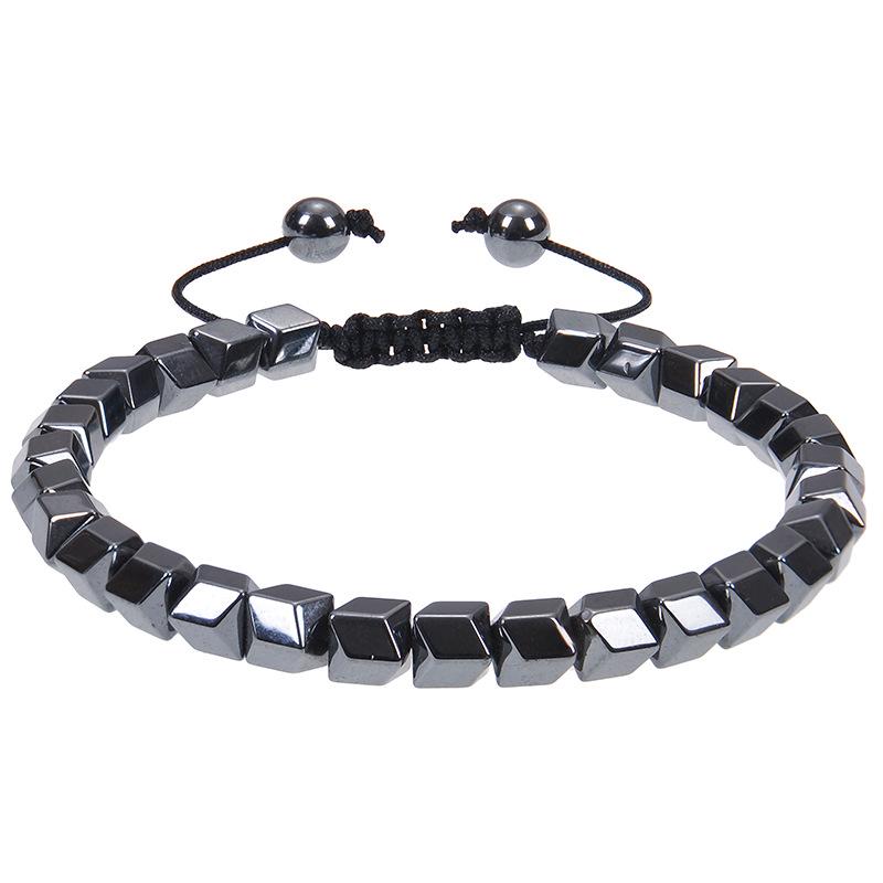 Heart-Shaped Black Magnetic Hematite Bracelet - Adjustable Woven Design