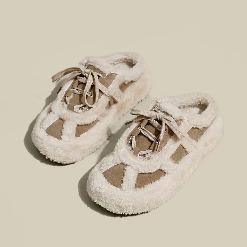 

Plush plush shoes version 2024 winter new models with lamb wool bag head mop thick-soled versatile casual shoes half mop 40 хакі