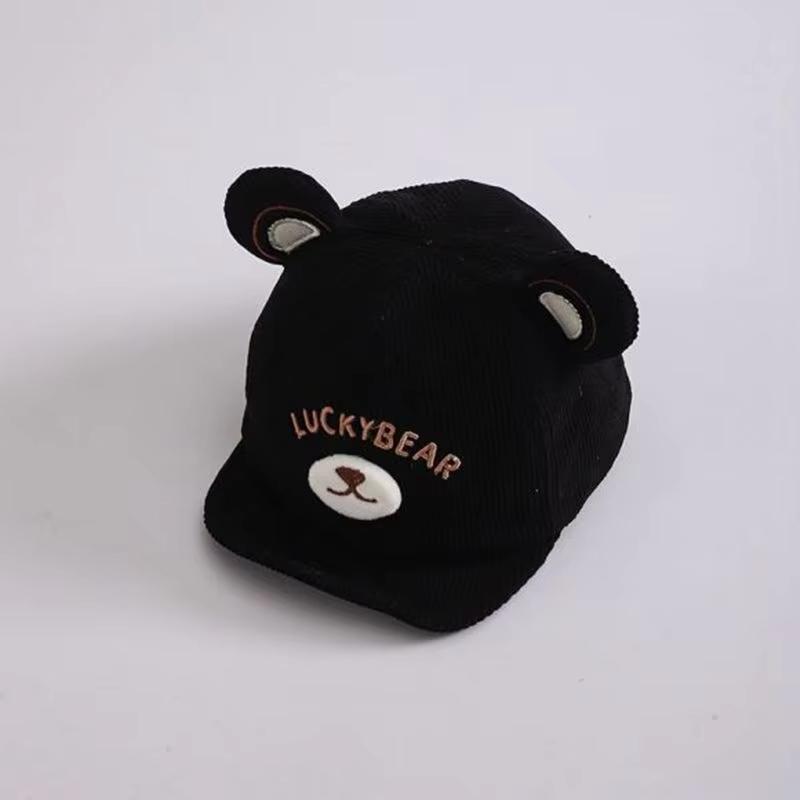 Spring Autumn Corduroy Baby Cap Cartoon Bear Infant Toddler Baseball Cap With Ears Soft Brim Boys Girls Duck Tongue Hat