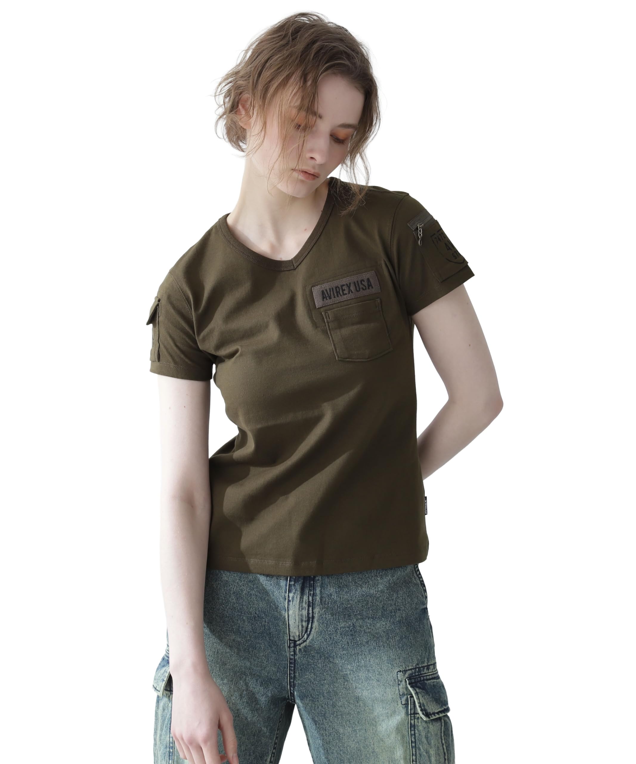AVIREX Women s FATIGUE V-NECK T-SHIRT L 310 olive 783-0932002