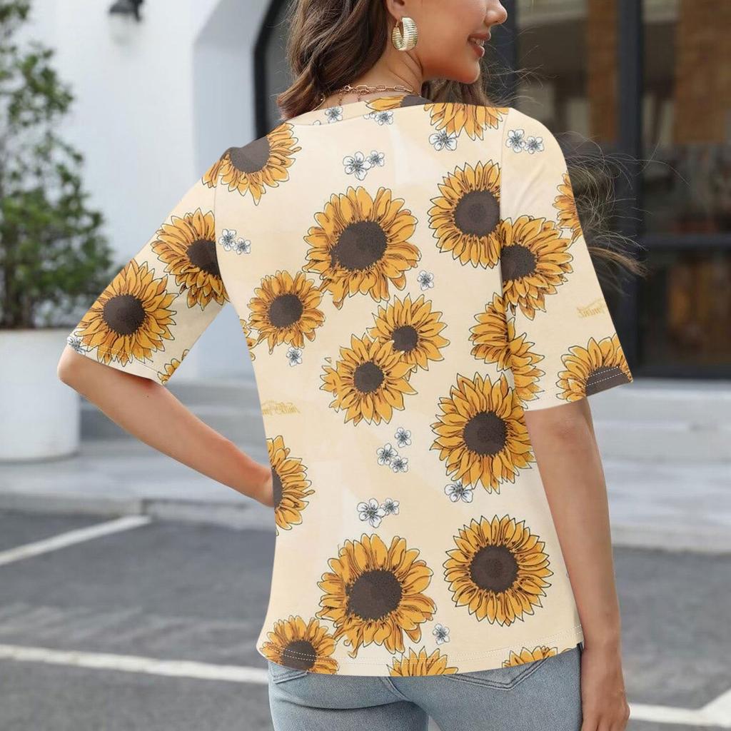 Women's V Neck T Shirts Half Sleeve Tops Printed Casual Summer Tees T Shirt Blouse