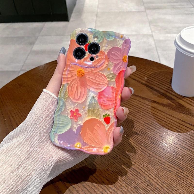 Advanced Korean Oil Painting Soft TPU Phone Case for Apple for iPhone 15 14 13 12 16promax Twist Featuring Beautiful Flowers
