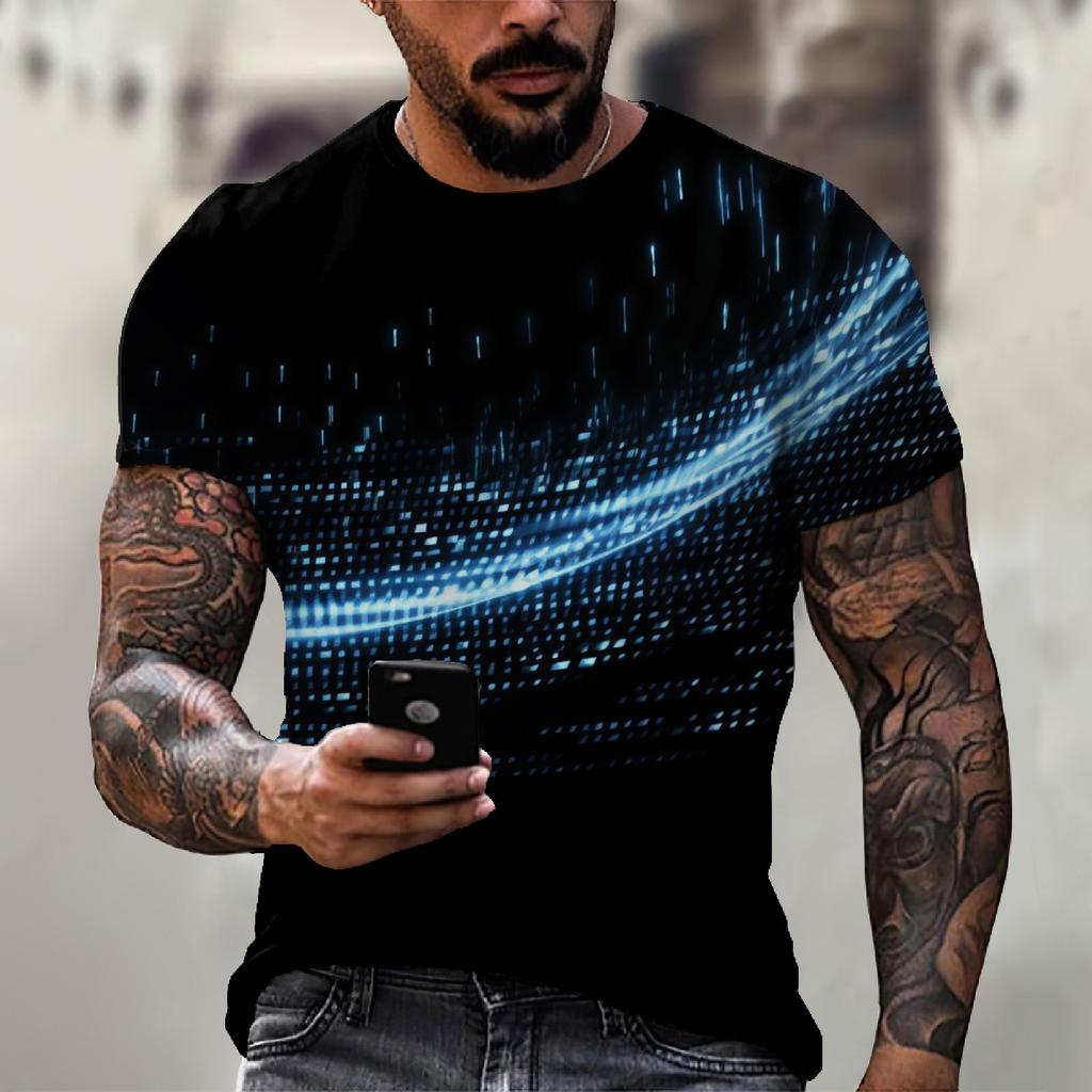 Herre T-skjorte kortermet trykt sommer rund hals Topp Trend Uformell genser