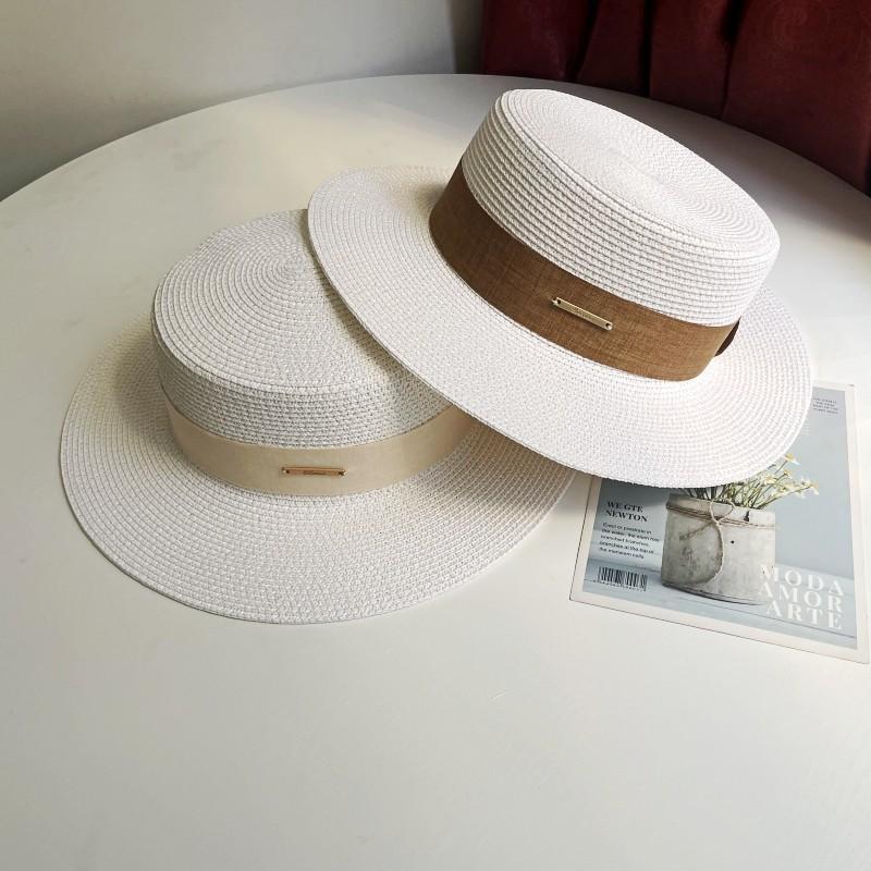 Luxuriöser Minimalistischer Breiter Rand Sommer Sonnenhut Reise Flacher Strohhut Atmungsaktiv Sonnenschutz Strand Fedora Hut Für Unisex Partyhut