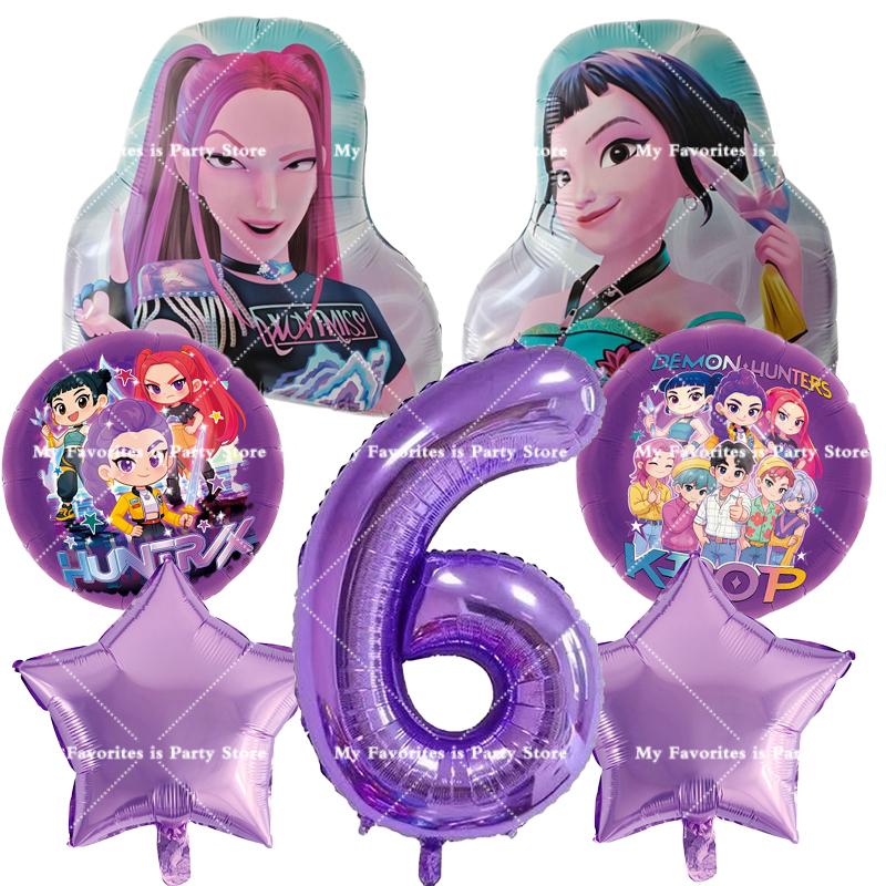 Kpop Demon Hunters Birthday Balloons Set Number Balloon Suit Foil Ballon Cartoon Birthday Party Supplies Decor Baby Shower Gift