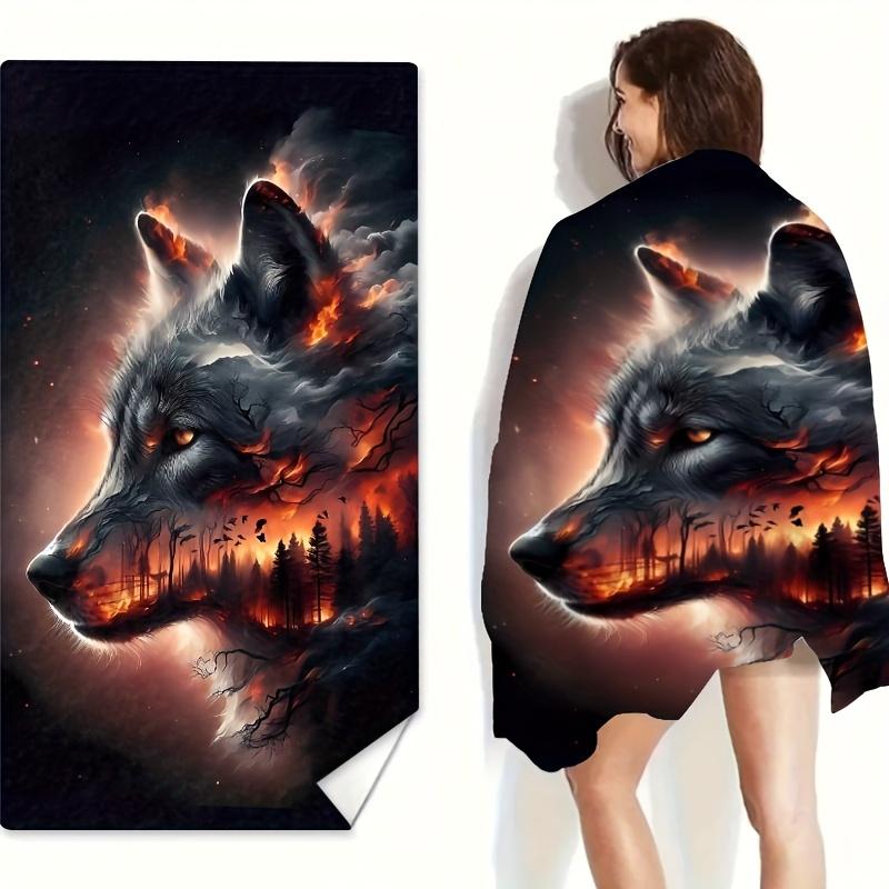 Flaming Wolf Head Art Beach Towel Fantasy Animal Print Soft Quick-Dry Large Bath Towel For Travel Swim Pool Home Decor